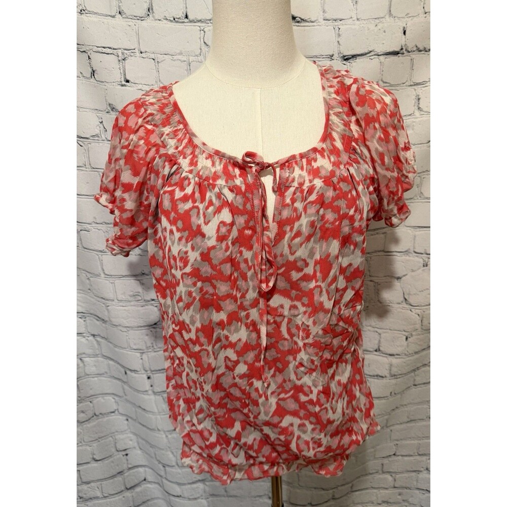 Two By Vince Camuto Pullover Pink White Ditsy Floral Peasant Blouse Size Medium